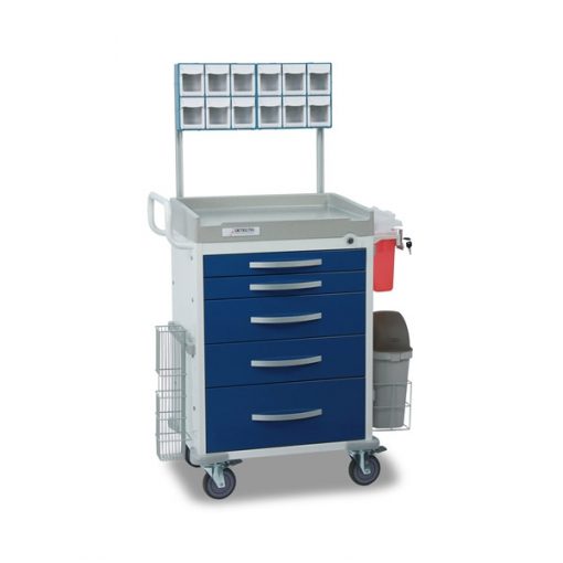 Loaded DETECTO Rescue Series Anesthesiology Medical Cart 5 Blue Drawers