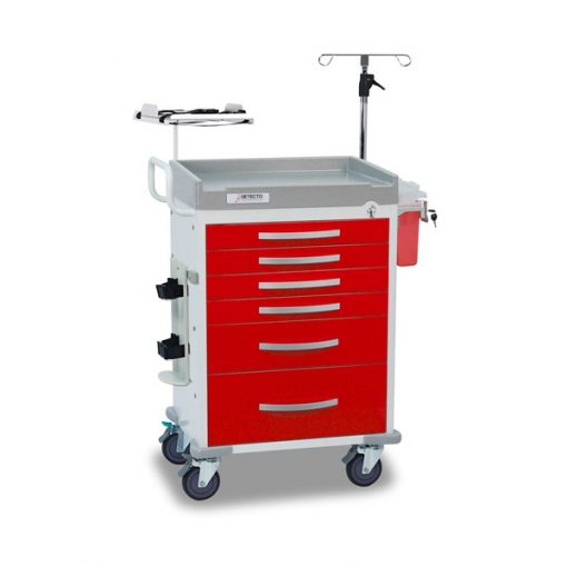 Loaded DETECTO Rescue Series ER Medical Cart 6 Red Drawers