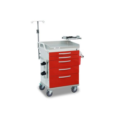WC33669RED DETECTO Whisper Series ER Medical Cart 5 Red Drawers