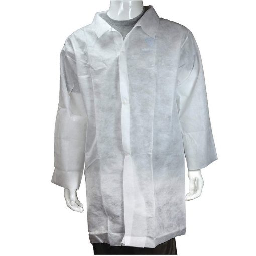 White Polypropylene Disposable Lab Coat Lightweight Material, Shop Now!