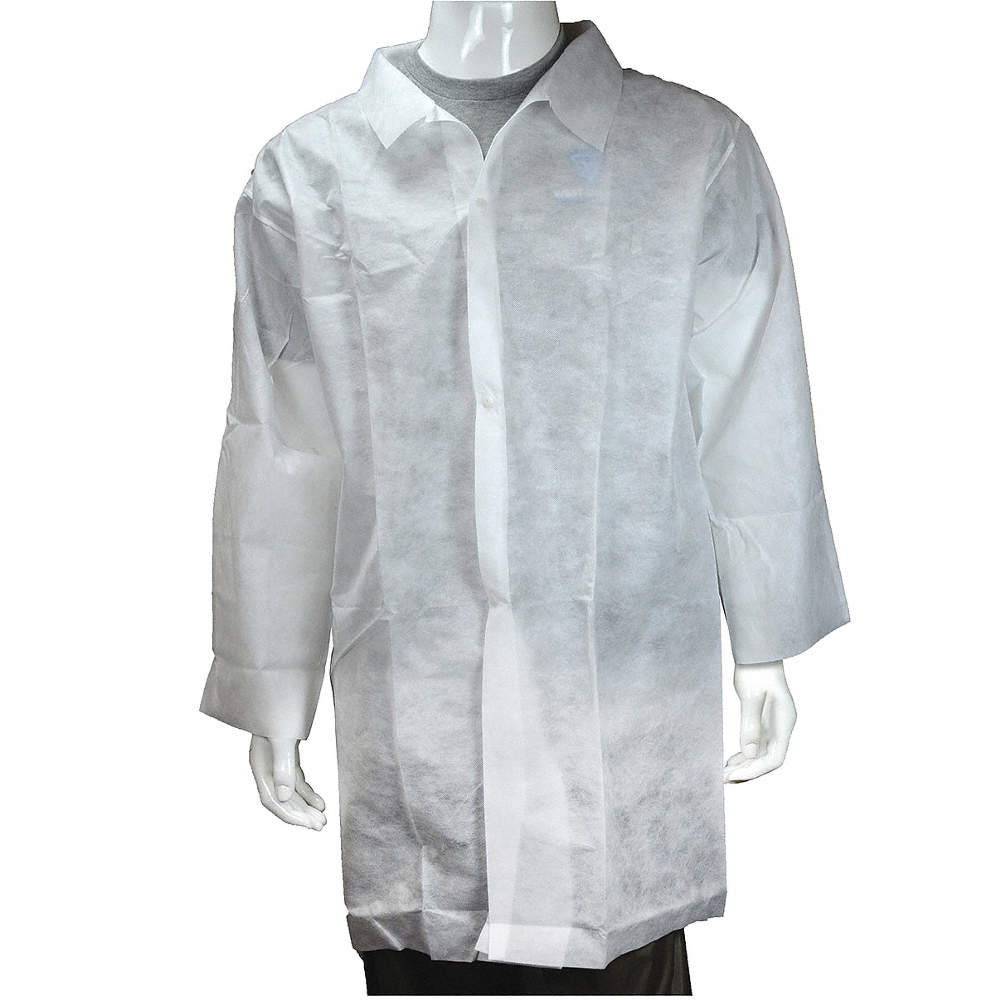 White Polypropylene Disposable Lab Coat Size L