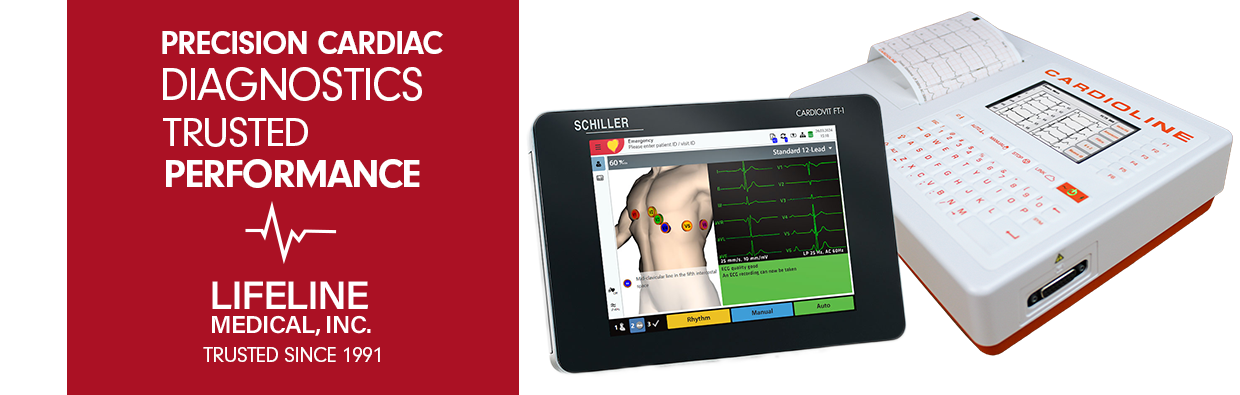 Lifeline Medical ECG equipment cover with Cardioline and Cardiovit FT-1 precision cardiac diagnostics trusted since 1991.