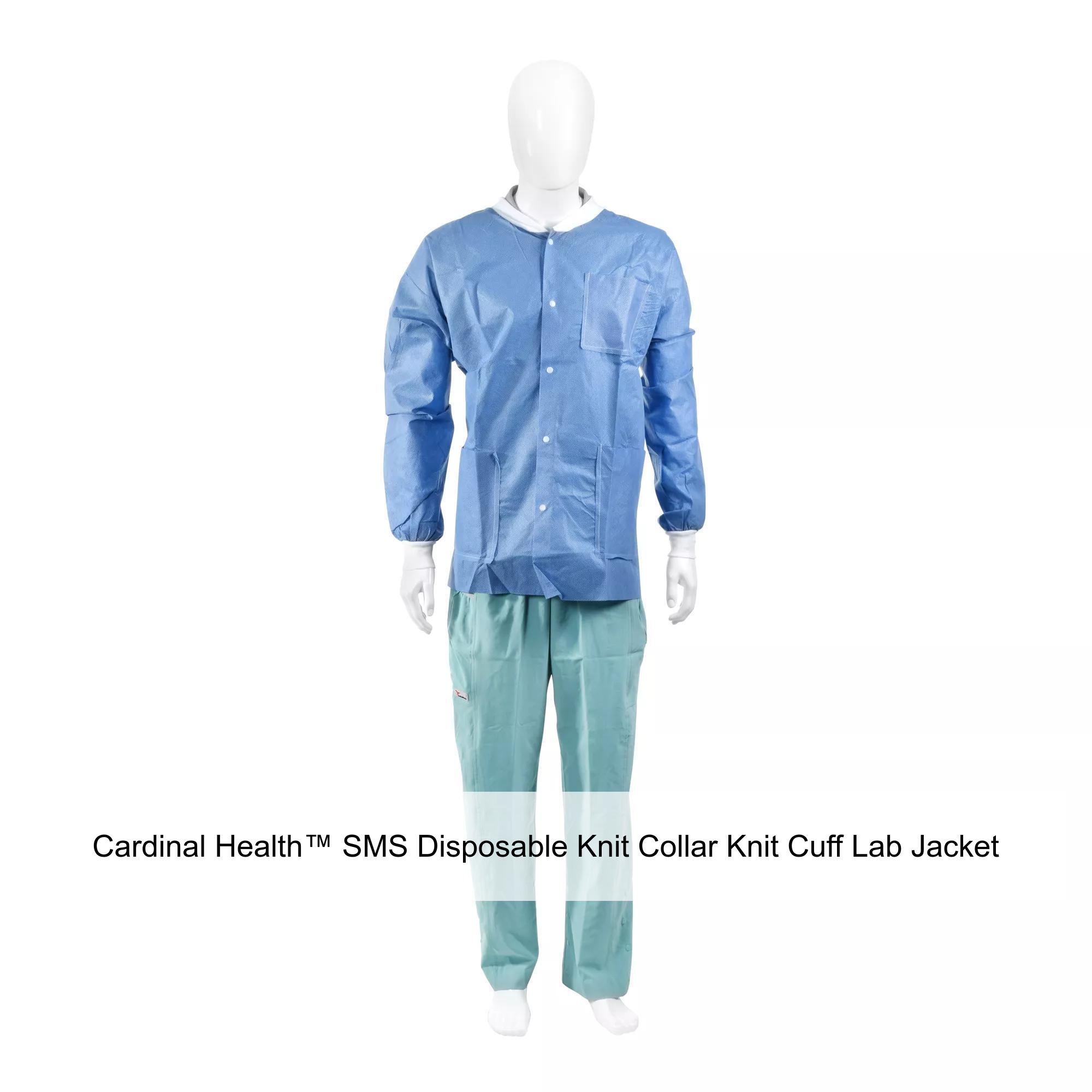 Cardinal Health™ SMS Disposable Knit Collar Knit Cuff Lab Jacket, Blue, Small