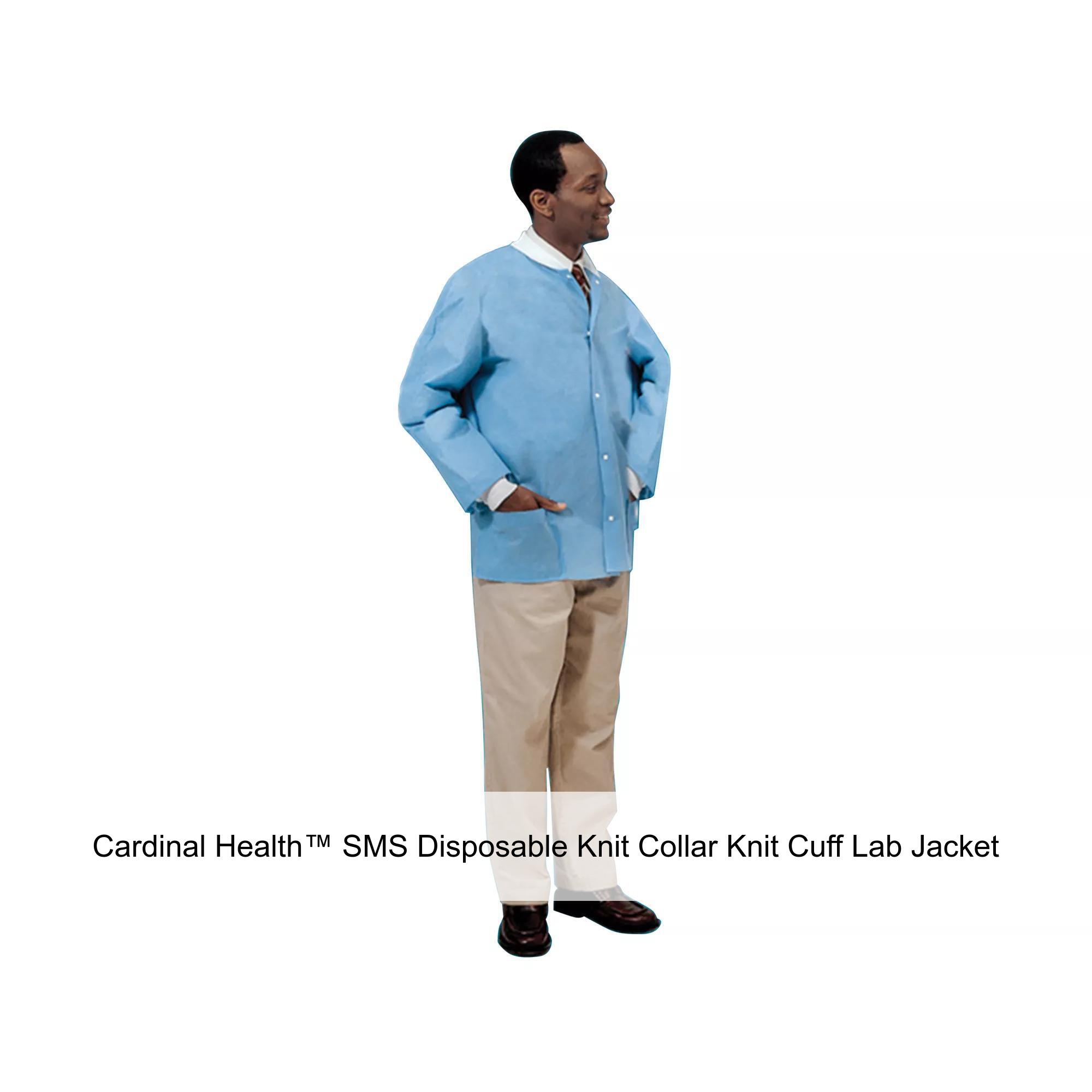 Cardinal Health™ SMS Disposable Knit Collar Knit Cuff Lab Jacket, Blue, 2X-Large