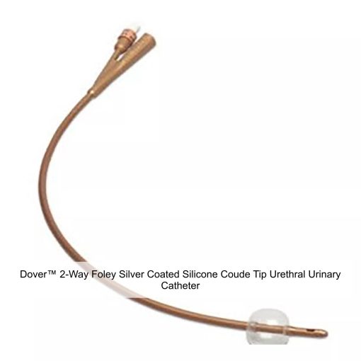Dover™ 2-Way Foley Silver Coated Silicone Coude Tip Urethral Urinary Catheter, 18FR, 30ML