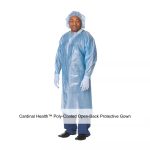 Cardinal Health™ Poly-Coated Open-Back Protective Gown, AAMI Level 4, with Knit Cuffs, Blue, Universal