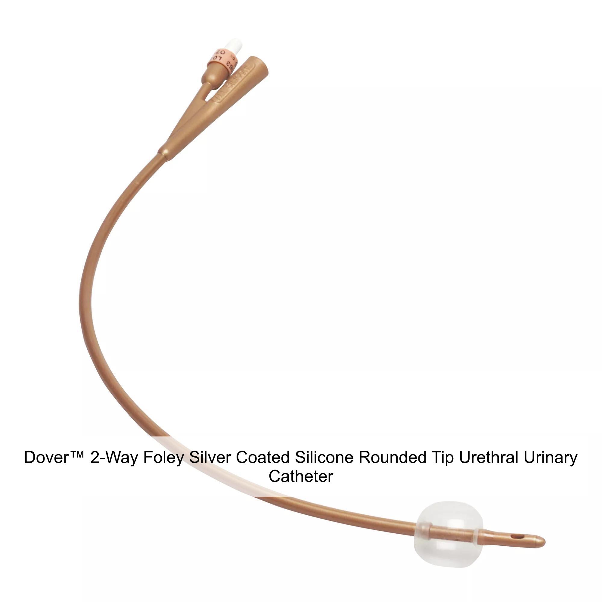 Dover™ 2-Way Foley Silver Coated Silicone Rounded Tip Urethral Urinary Catheter, 24FR, 5ML