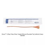 Dover™ 3-Way Foley Silver Coated Silicone Rounded Tip Urethral Urinary Catheter, 18FR, 30ML