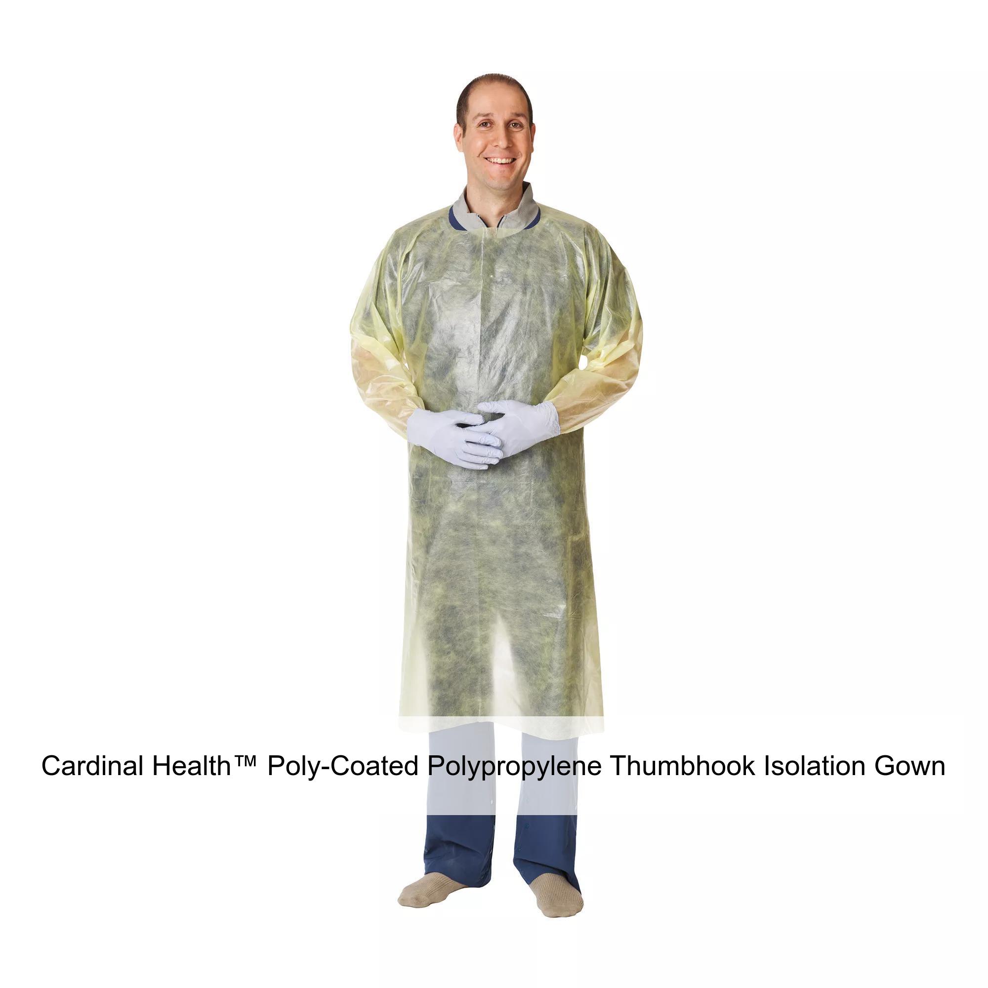 Cardinal Health™ Poly-Coated Polypropylene Thumbhook Isolation Gown, Yellow, Universal
