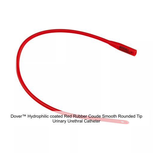 Dover™ Hydrophilic coated Red Rubber Coude Smooth Rounded Tip Urinary Urethral Catheter, 8FR