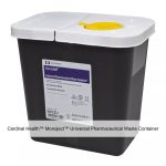 Cardinal Health™ Monoject™ Universal Pharmaceutical Waste Container, Hinged Lid with Snap Cap, Black, 2 Gallon
