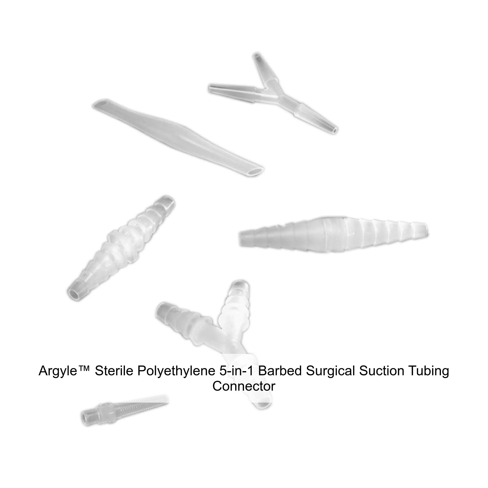Argyle™ Sterile Polyethylene 5-in-1 Barbed Surgical Suction Tubing Connector, 0.313-0.563IN