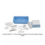 Cardinal Health™ 31 Piece Safety Laceration Tray with Webster Needle Holder, Smooth Jaw, Large Ring, 5IN