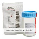 Cardinal Health™ Polypropylene Specimen Container, 4 oz., 50 mm, Blue Lid, Pneumatic Tube System Safe, OR Peel Pouch, 100 each/Case