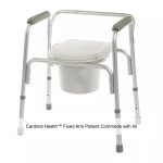 Cardinal Health™ Fixed Arm Patient Commode with lid, Aluminum, 10QT Bucket, 17-21IN, 300LB