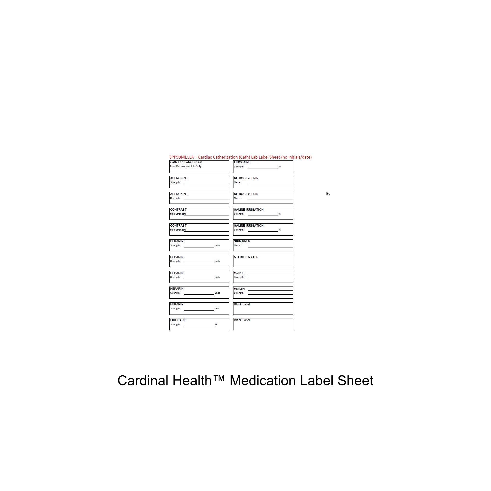 Cardinal Health™ Medication Label Sheet, Cardiac Catheterization (Cath ...