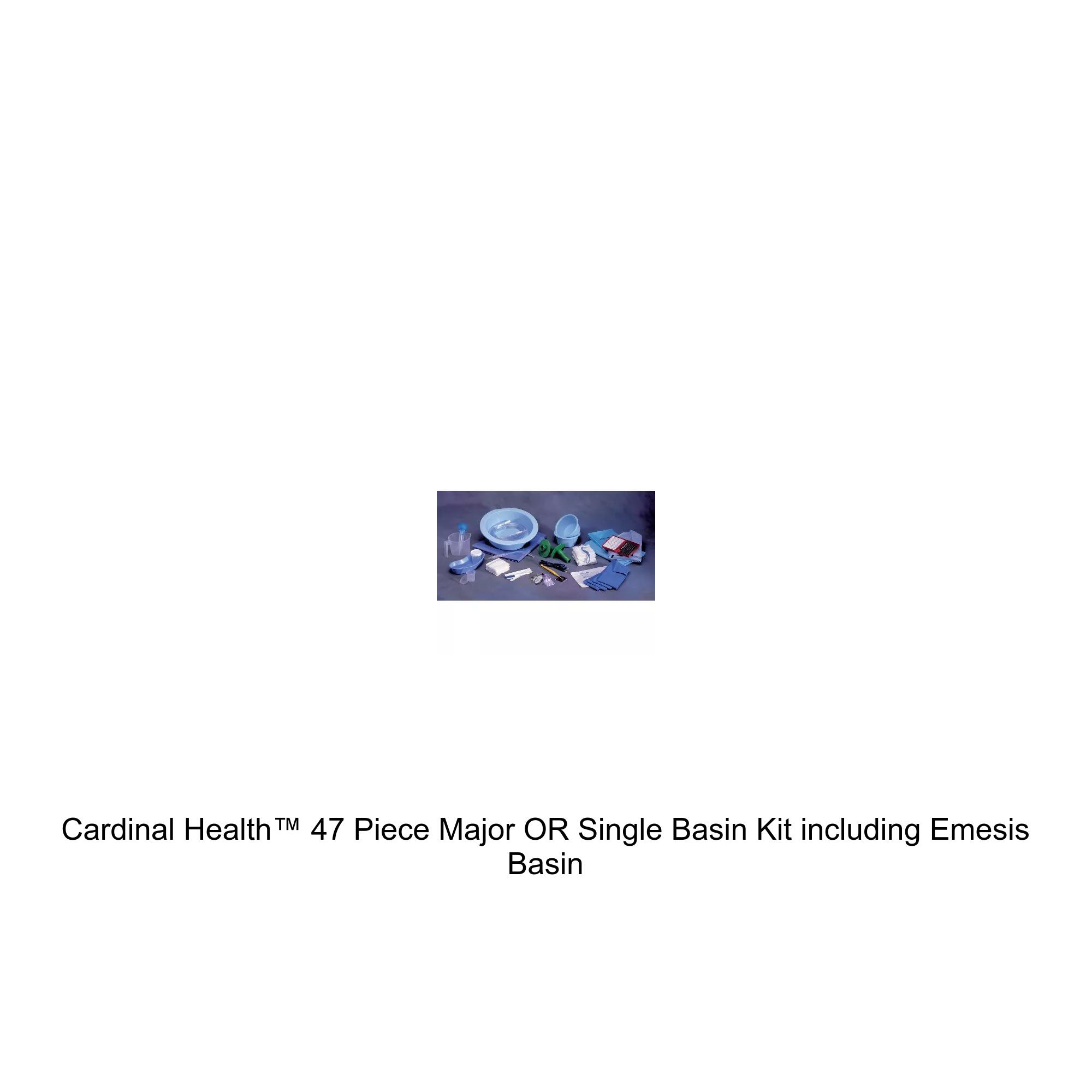 Cardinal Health™ 47 Piece Major OR Single Basin Kit including Emesis Basin, 700CC, CSR Wrap, 54 x 54IN and Light Handle Cover, Flexible